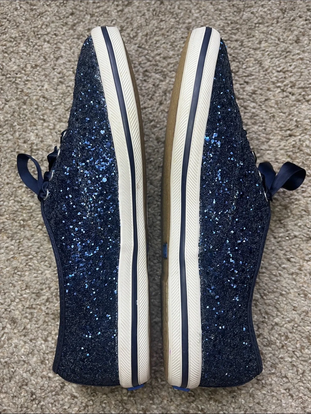 Kate Spade x Ked’s Navy Glitter Sneakers with Ribbon Laces